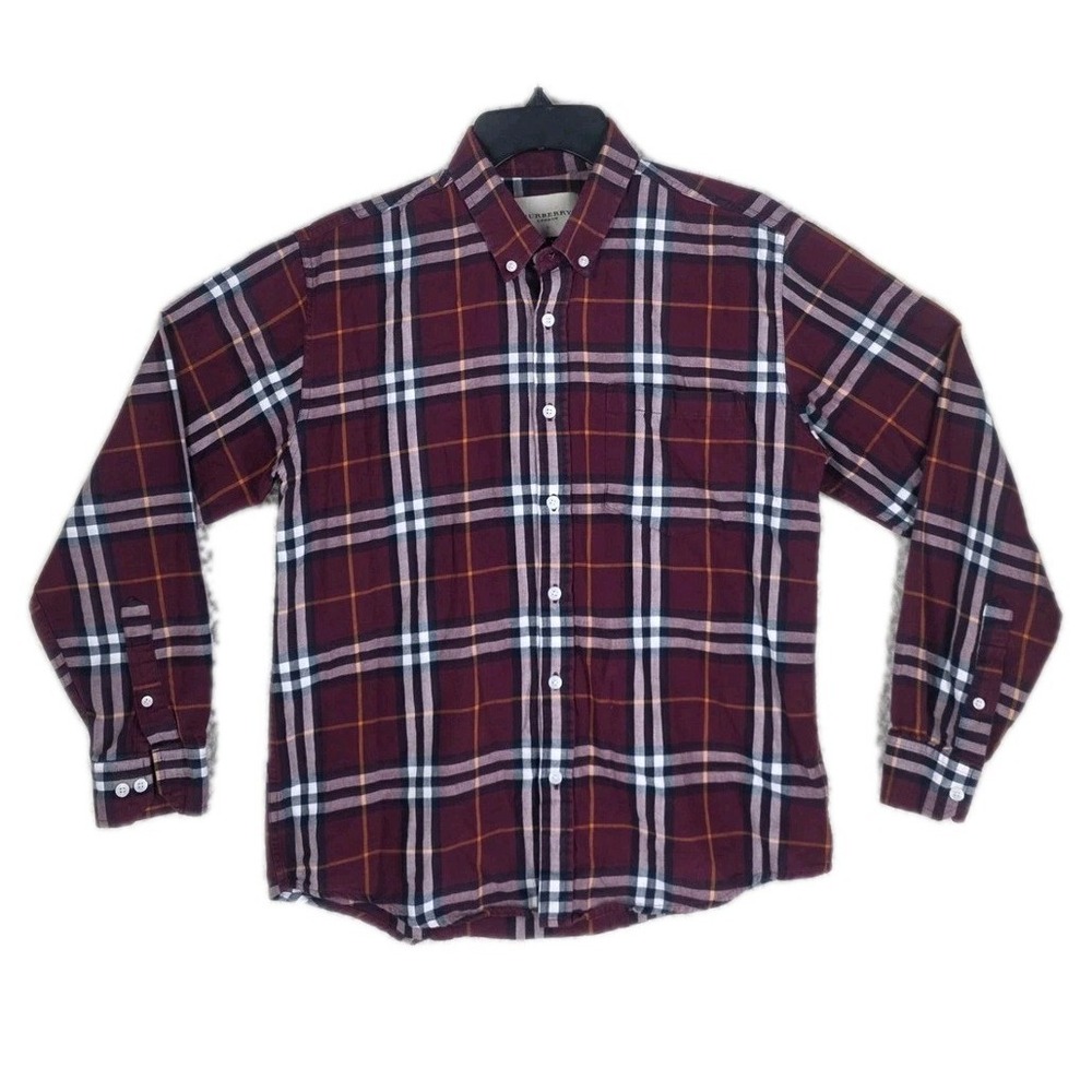 Burberry London Shirt Womens L Burgundy Plaid Check Button Down Long Sleeve - Picture 4 of 11